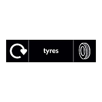 Tyres with WRAP recycling logo & icon sign