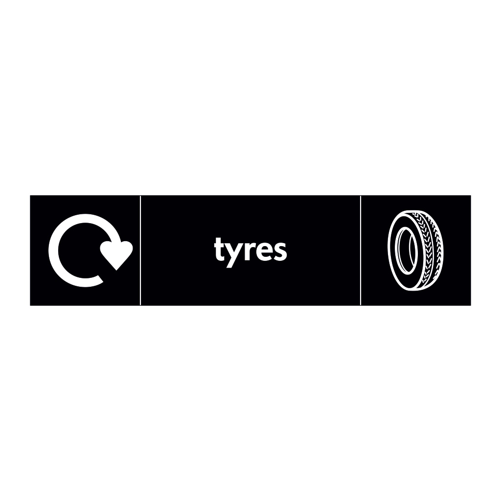 Tyres with WRAP recycling logo & icon sign