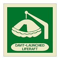 Davit launched liferaft with text (Marine Sign)