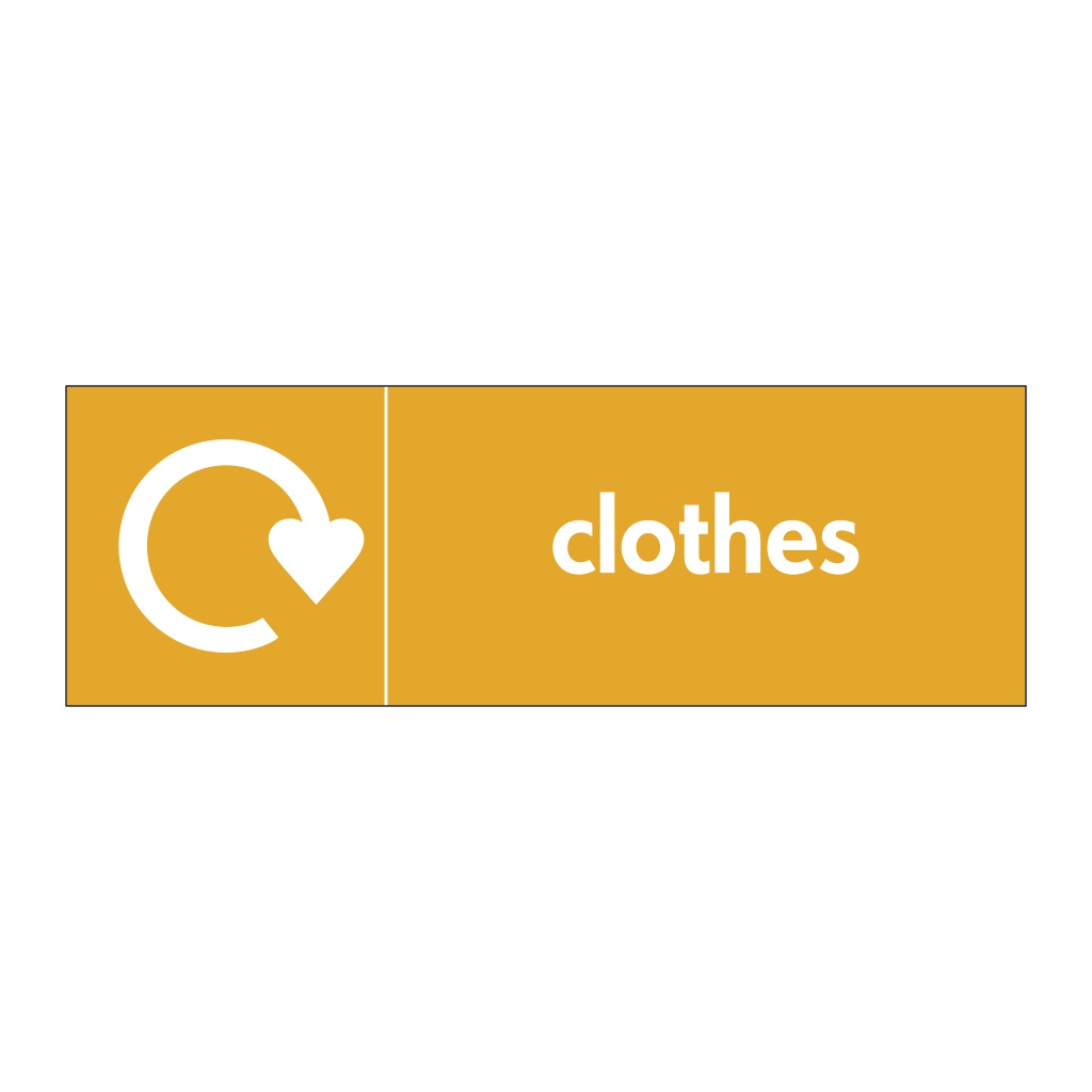 Clothes with WRAP recycling logo sign