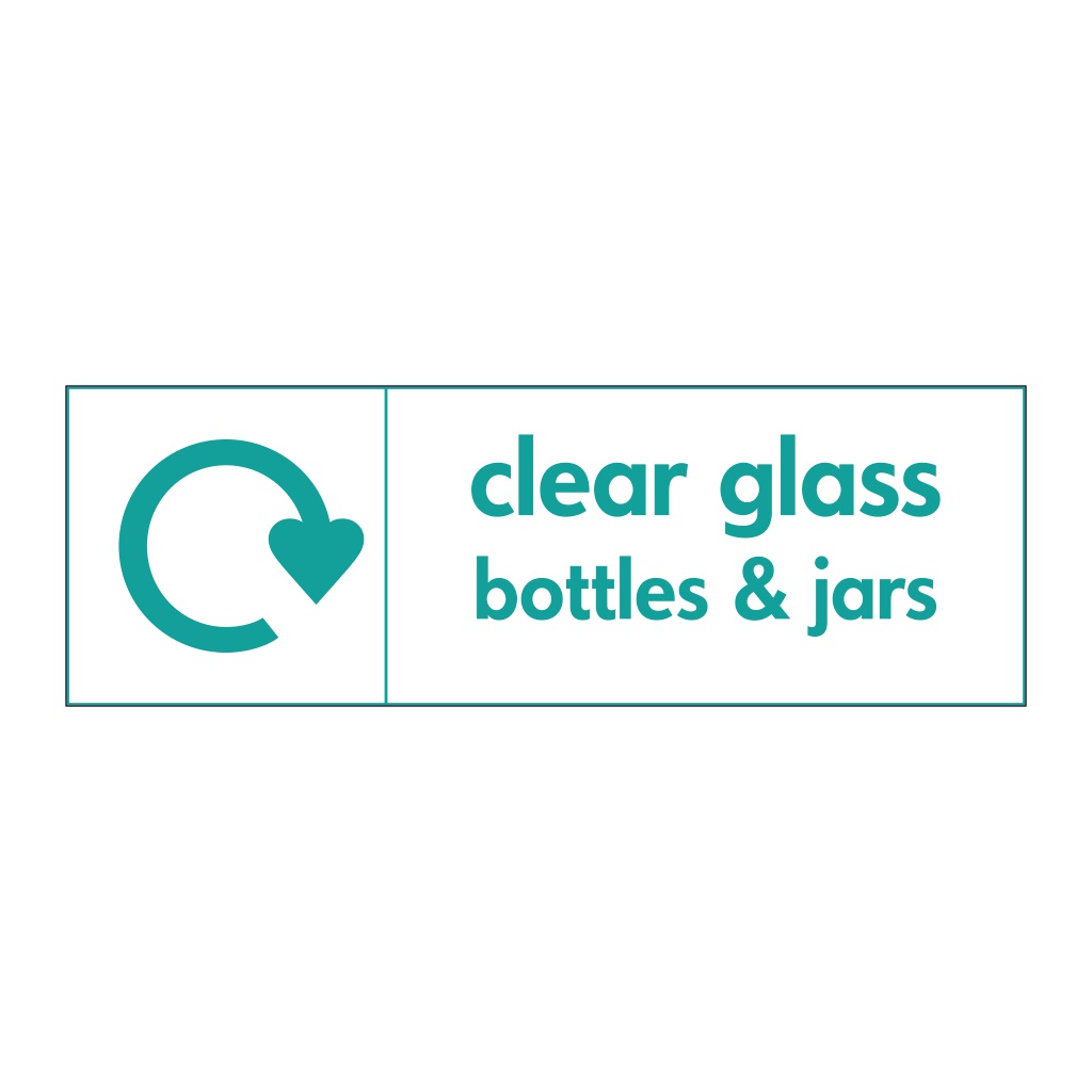 Clear glass bottles & jars with WRAP recycling logo sign