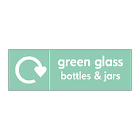 Green glass bottles & jars with WRAP recycling logo sign