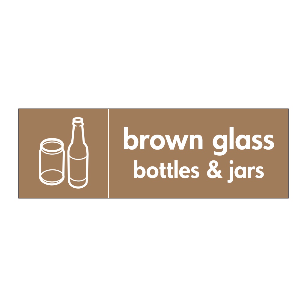 Brown glass bottles & jars with icon sign