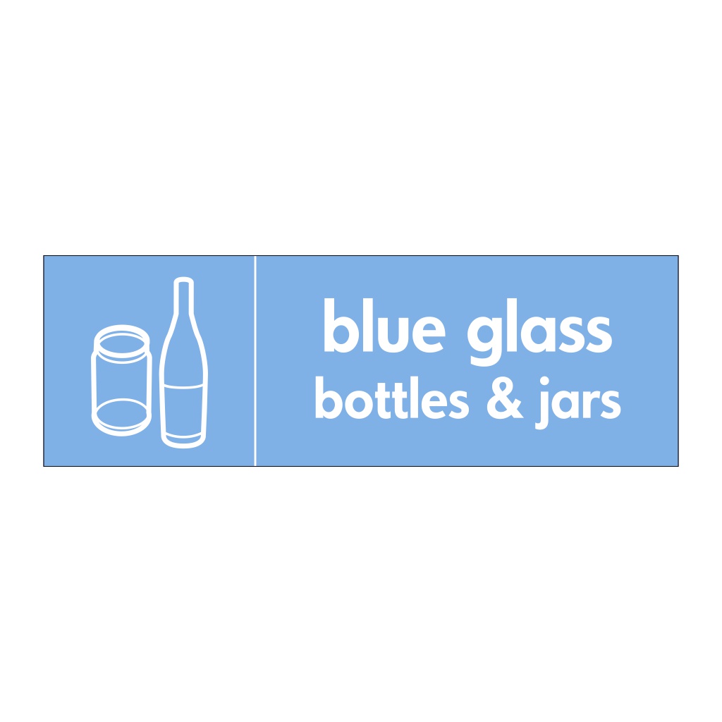 Blue glass bottles & jars with icon sign