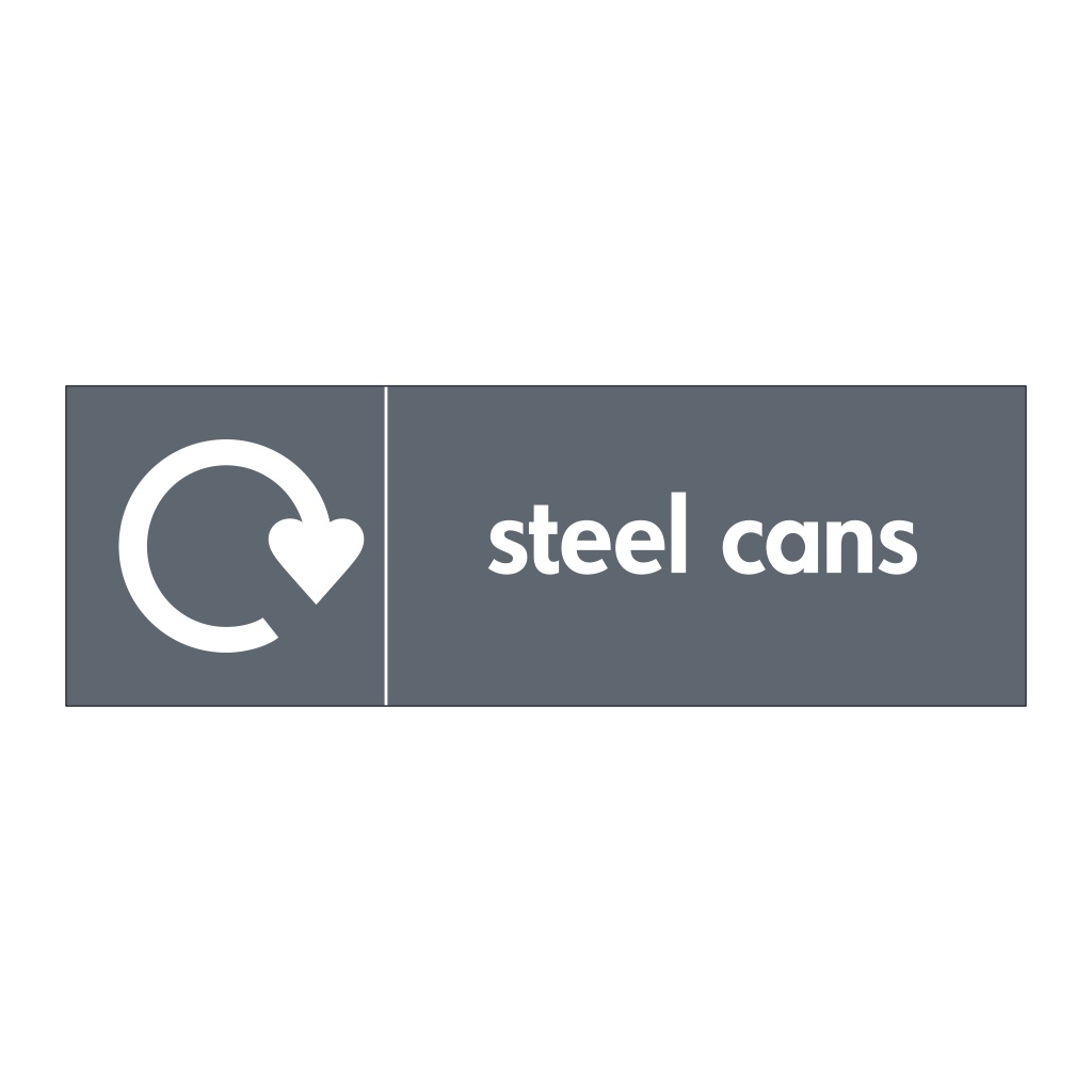 Steel cans with WRAP recycling logo sign