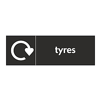 Tyres with WRAP recycling logo sign