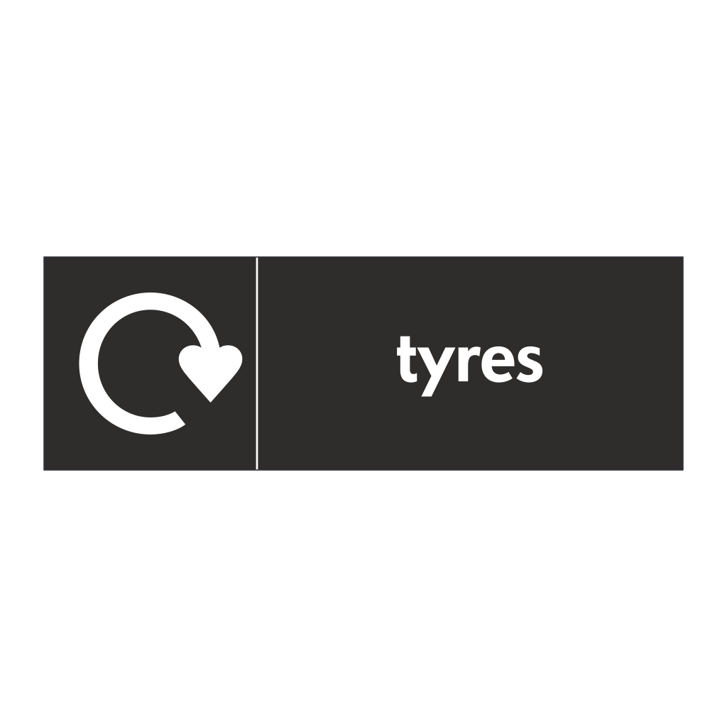 Tyres with WRAP recycling logo sign
