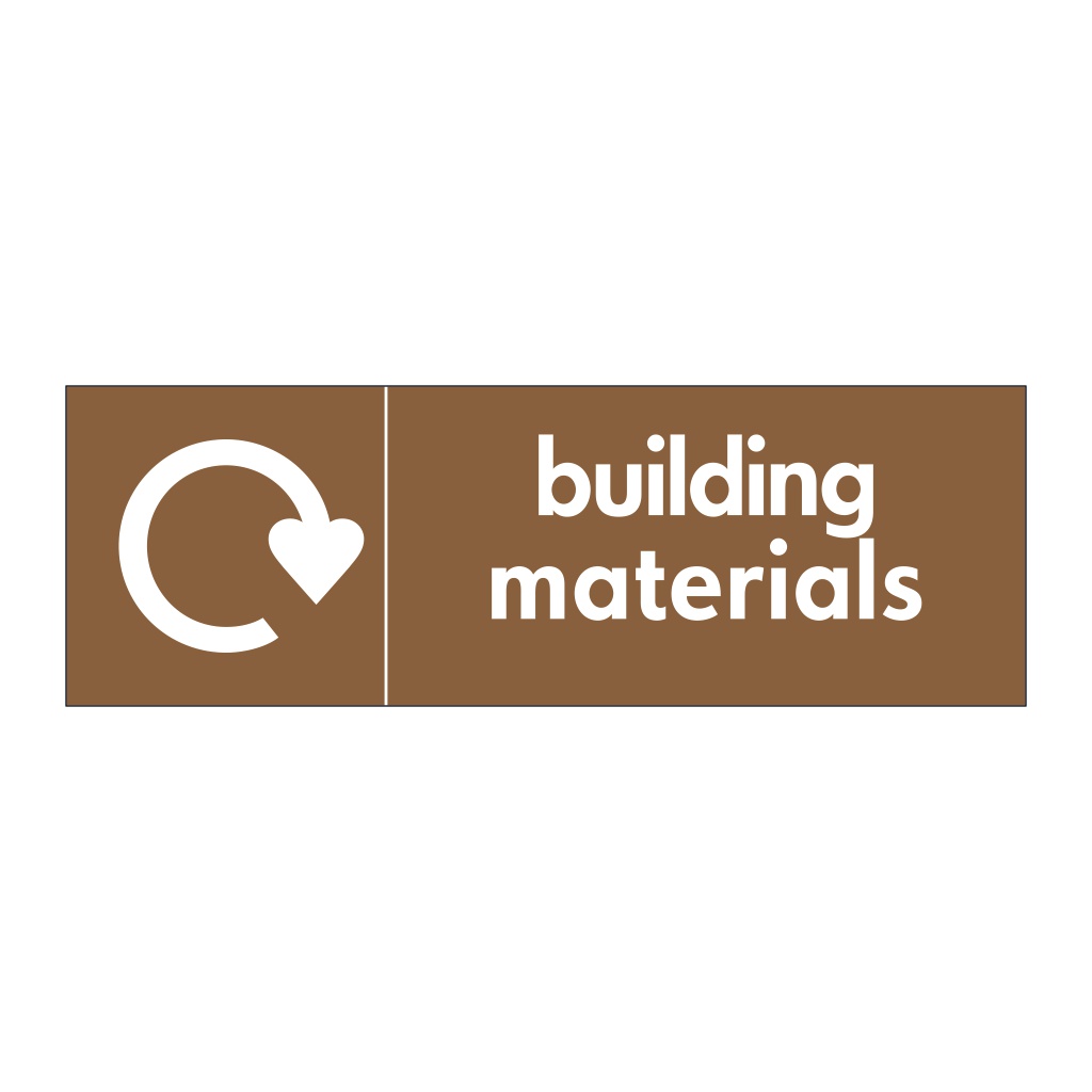 Building materials with WRAP recycling logo sign