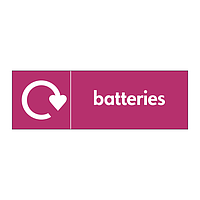 Batteries with WRAP recycling logo sign