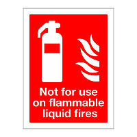 Not for use on flammable liquid fires sign