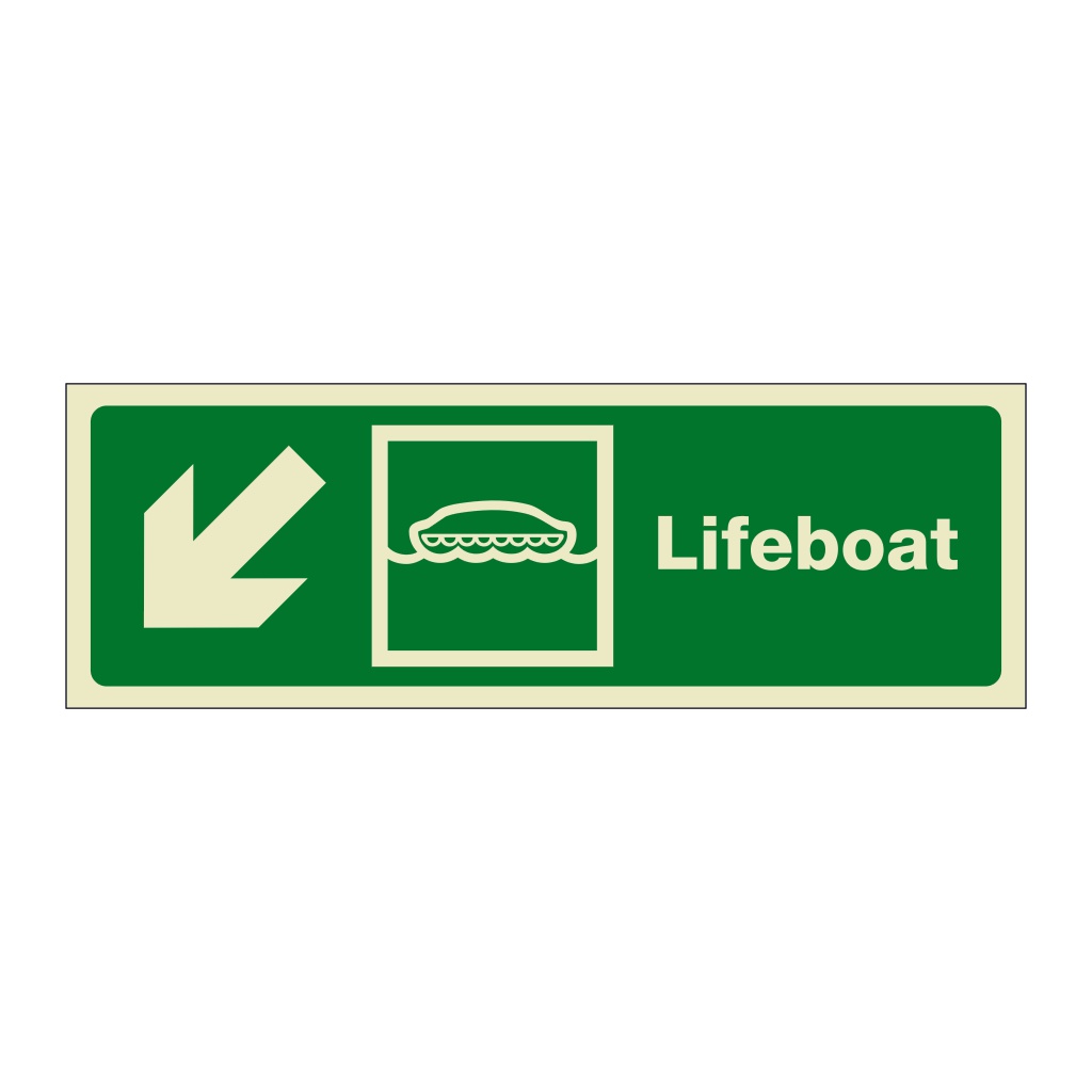 Lifeboat with down left directional arrow (Marine Sign)