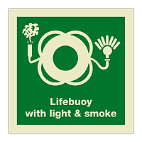 Lifebuoy with light and smoke with text (Marine Sign)