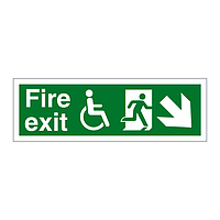 Fire Exit with Disabled symbol Arrow down right sign