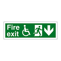 Fire exit with Disabled symbol arrow down sign