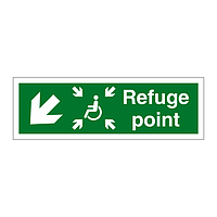 Refuge point with symbol arrow down left sign
