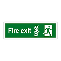Fire exit with flames symbol running man sign