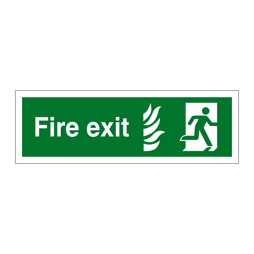 Fire exit with flames symbol running man sign