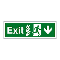 Exit with flames symbol Arrow down sign