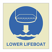 Lower lifeboat to the water with text (Marine Sign)