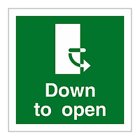 Handle down anti-clockwise to open door sign