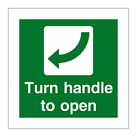 Turn handle to open clockwise sign