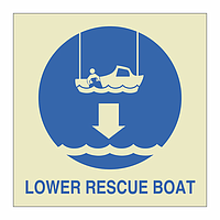 Lower rescue boat to the water with text (Marine Sign)