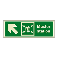Muster Station with Up Left Directional Arrow (Marine Sign)
