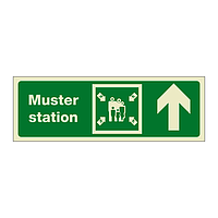 Muster station with up directional arrow (Marine Sign)
