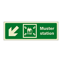Muster station with down left directional arrow (Marine Sign)