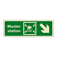 Muster station with down right directional arrow (Marine Sign)