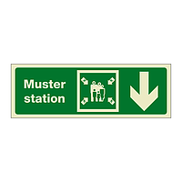 Muster station with down directional arrow (Marine Sign)