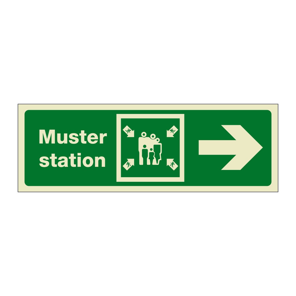 Muster station with right directional arrow (Marine Sign)