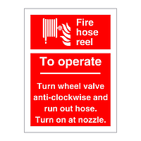 Fire hose reel To operate turn wheel valve sign