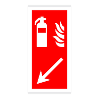 Fire extinguisher down left directional arrow sign