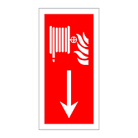 Fire hose down directional arrow sign