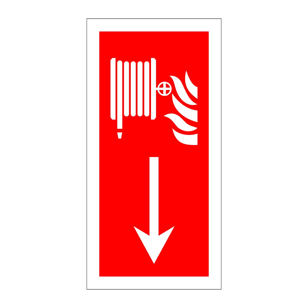 Fire hose down directional arrow sign