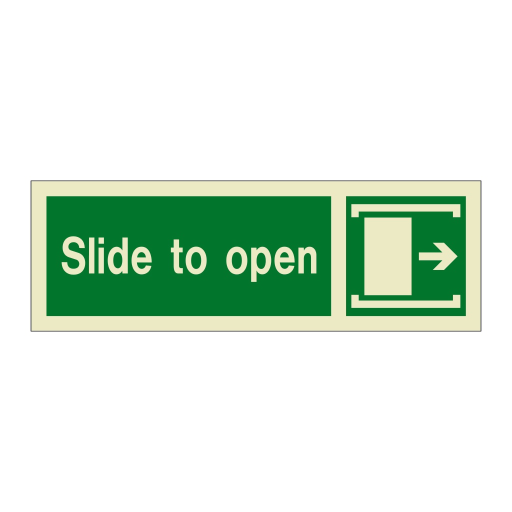 Slide to open with right directional arrow & symbol (Marine Sign)