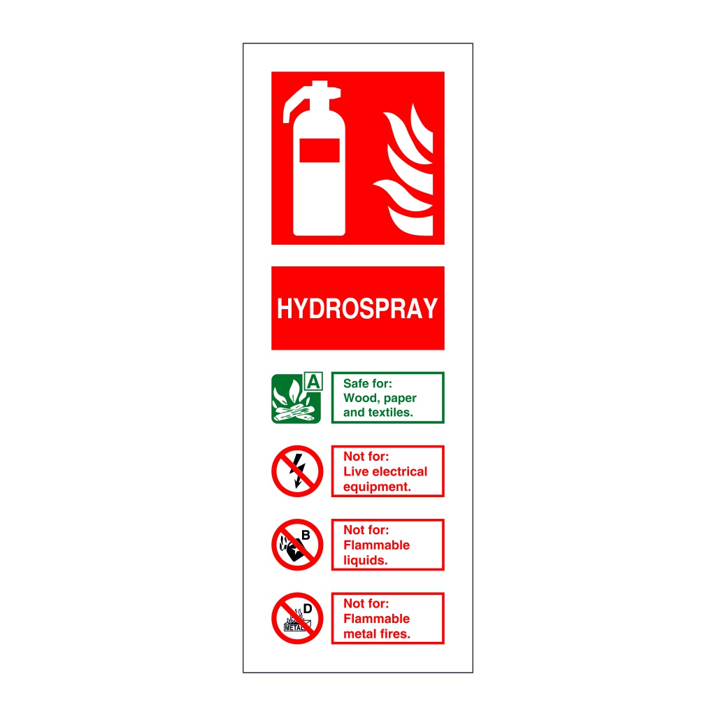 Hydrospray fire extinguisher Identification Sign