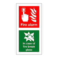 Fire alarm in case of fire break glass sign
