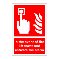 In the event of fire lift cover and activate alarm sign