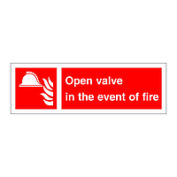 Open valve in the event of fire sign