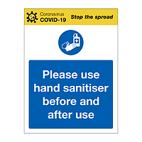 Please use hand sanitiser before and after use Covid-19 sign