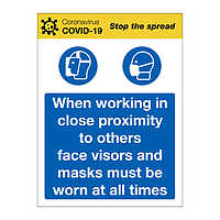Face Visors and masks must be worn at all times Covid-19 sign