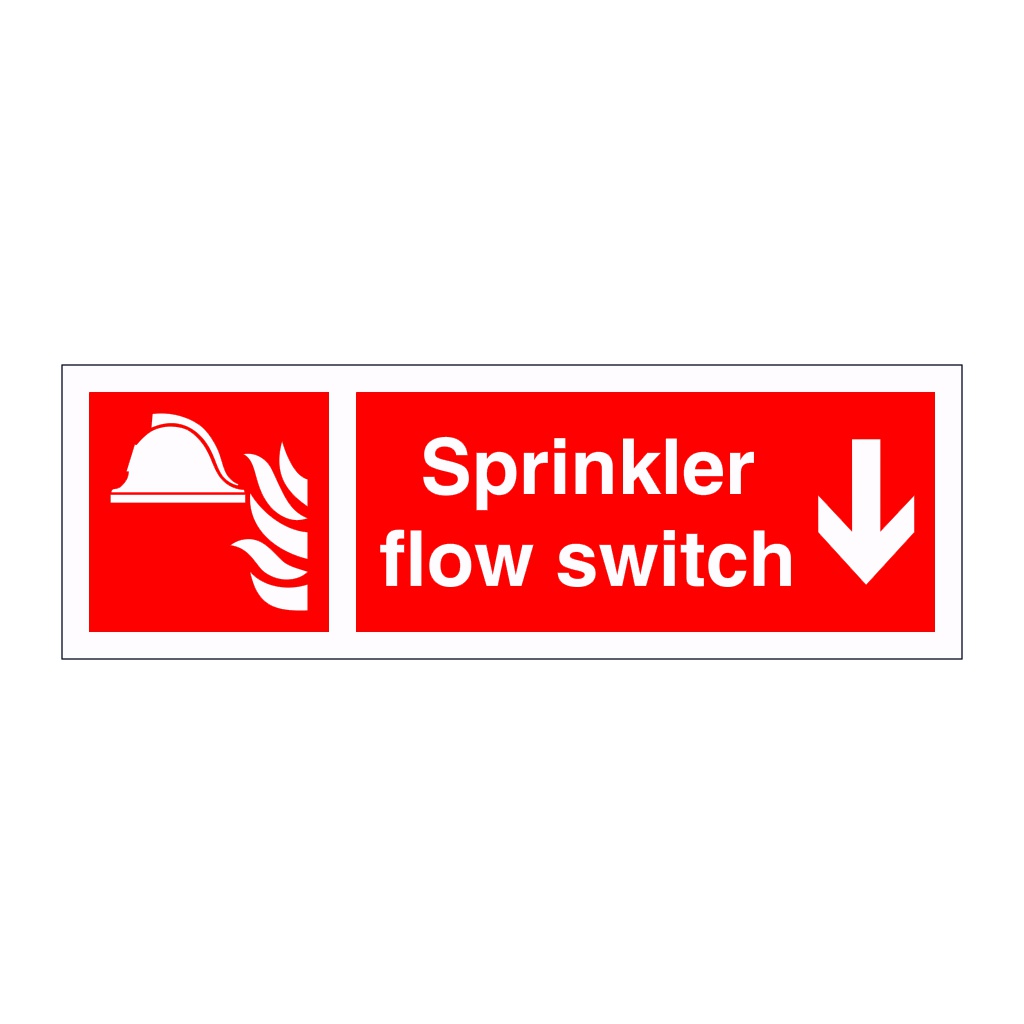 Sprinkler flow switch arrow down sign | British Safety Sign