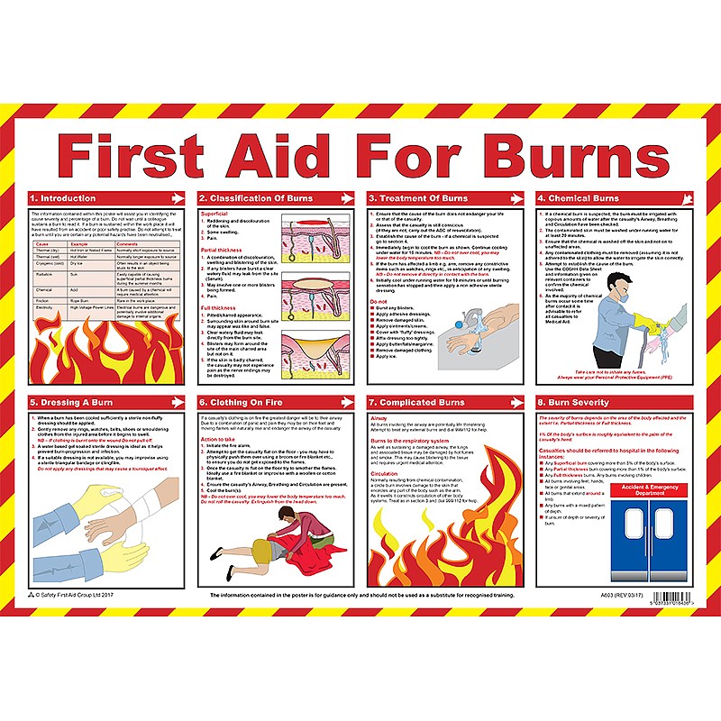 First aid for burns poster