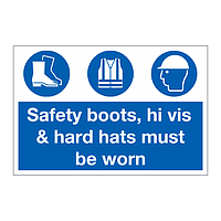Safety boots hi vis & hard hats must be worn sign