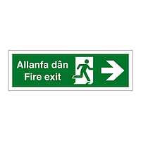 Fire exit arrow right English/Welsh sign