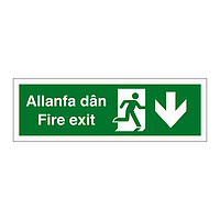 Fire exit arrow down English/Welsh sign