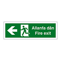 Fire exit arrow left English/Welsh sign