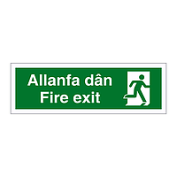 Fire exit running man right English/Welsh sign